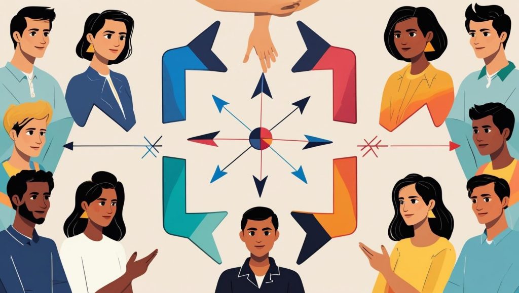a variety of different people in a circle with arrows linking them to each other