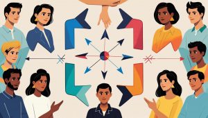 a variety of different people in a circle with arrows linking them to each other